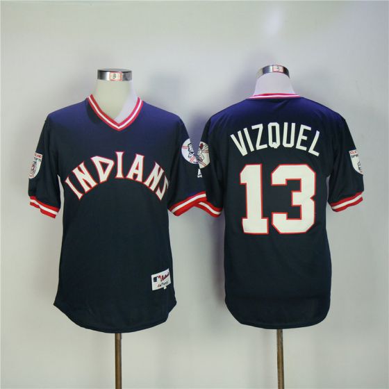 Men Cleveland Indians #13 Vizquel Blue MLB Jerseys